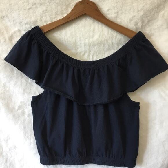 Zara Navy Blue Shoulder Crop Top - Picture 1 of 8